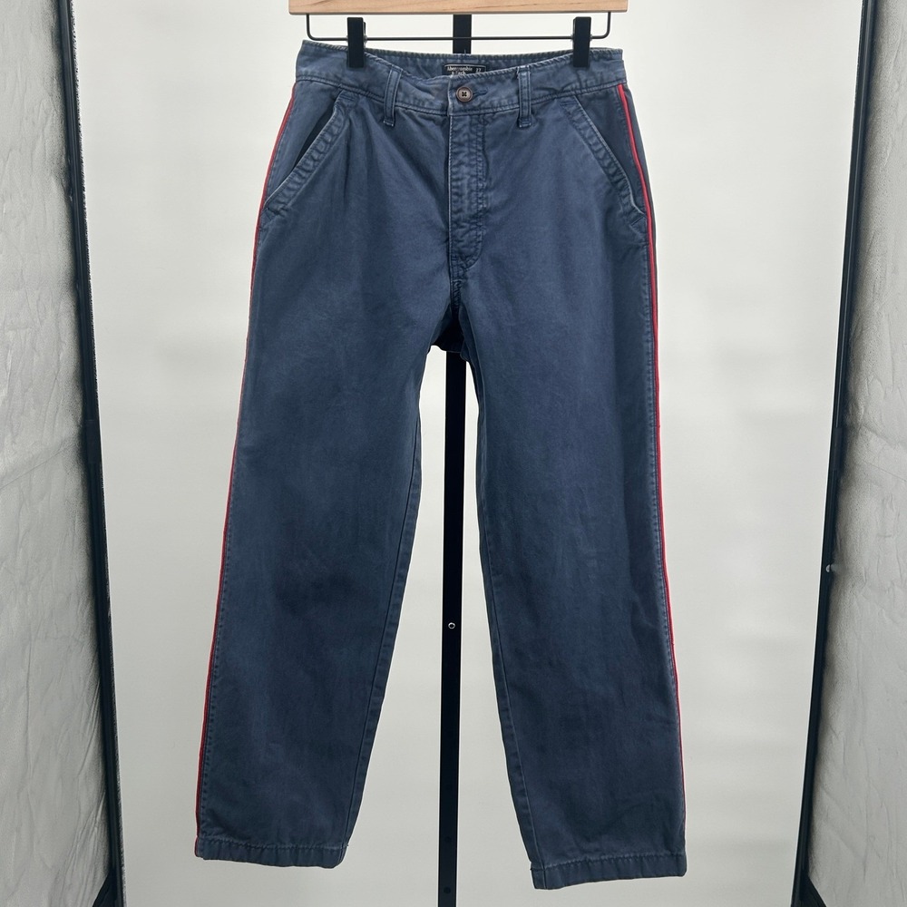 Abercrombie & Fitch High Rise Ankle Straight Pants Navy Red Stripe Size 4 Preppy